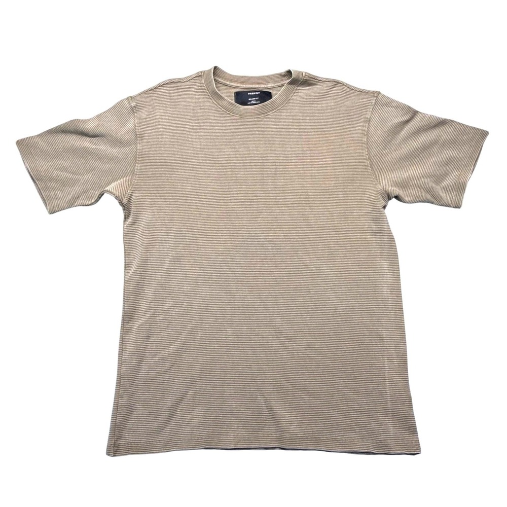 Primark T-Shirt Mens Small Tan Relaxed Fit Micro-Stripe Textured Waffle Knit Tee